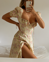 Yellow Puff Sleeve Cottagecore Dress